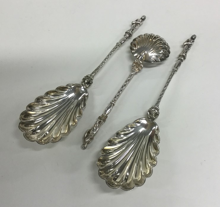 A set of three silver plated Apostle top serving s