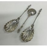 A set of three silver plated Apostle top serving s