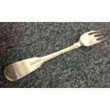 PAUL STORR: A silver fiddle pattern dessert fork.