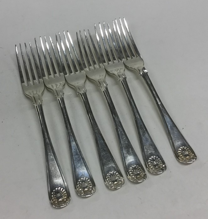 A rare set of six Georgian silver OE and shell pat