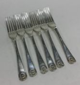 A rare set of six Georgian silver OE and shell pat