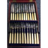 A cased set of twelve Georgian silver mounted frui