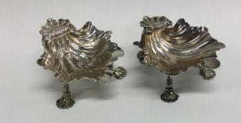 A rare pair of 18th Century shell shaped salts wit