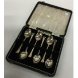 A cased set of six silver teaspoons. Birmingham. A