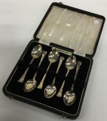 A cased set of six silver teaspoons. Birmingham. A