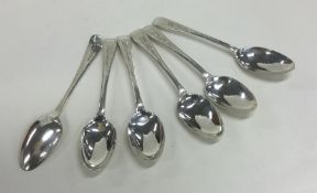 A heavy set of six Georgian bright cut silver teas