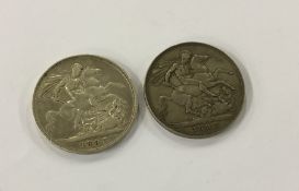 Two 1893 silver Crowns. Approx. 56 grams. Est. £20