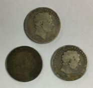 A group of three George III silver Crowns. Approx.