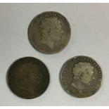 A group of three George III silver Crowns. Approx.