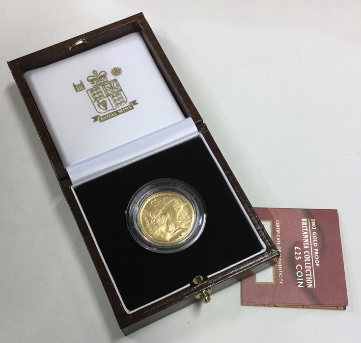 A Royal Mint Britannia £25 1/4 ounce gold coin. Es