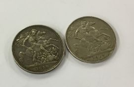 Two 1889 silver Crowns. Approx. 56 grams. Est. £20