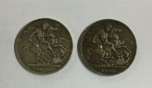 Two 1896 silver Crowns. Approx. 57 grams. Est. £25