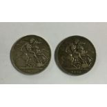 Two 1896 silver Crowns. Approx. 57 grams. Est. £25