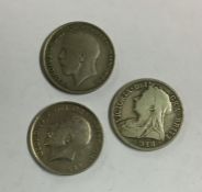 Three silver Half Crowns. Approx. 42 grams. Est. £