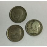 Three silver Half Crowns. Approx. 42 grams. Est. £