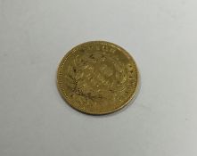 A gold French 10 Franc coin. Approx. 3.2 grams. Es