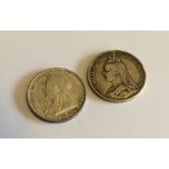 An 1893 Crown together with other. Est. £20 - £30.