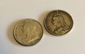 An 1893 Crown together with other. Est. £20 - £30.