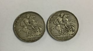 An 1887 silver Crown together with an 1897 silver