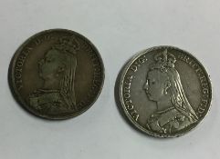 Two 1890 silver Crowns. Approx. 56 grams. Est. £25