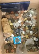 A box containing copper and other coinage. Est. £1