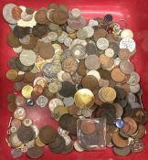 A box containing copper and other coinage. Est. £1