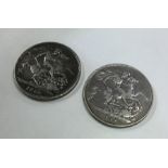 Two 1889 Crowns. Approx. 56 grams. Est. £20 - £30.
