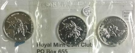 Three silver 1 ounce Canadian proof coins. Est. £3