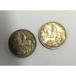 Two 1935 silver Crowns. Approx. 56 grams. Est. £20