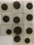 A group of bronze pennies and other coinage. Est.