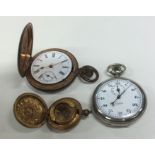 A gilt metal stopwatch together with a pocket watc