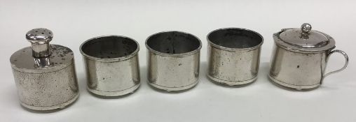 A heavy Chinese five piece silver condiment set. M