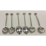 A good set of six Chinese silver teaspoons of bamb