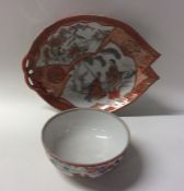 An attractive Chinese Kutani shaped dish decorated