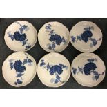 A set of six Chinese blue and white plates with fl