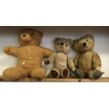 Three old teddy bears. Est. £20 - £30.
