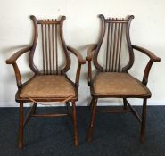 A pair of bedroom chairs with lute back. Est. £30