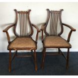 A pair of bedroom chairs with lute back. Est. £30
