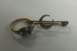 A 9 carat turquoise and pearl ring together with a