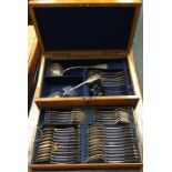 A boxed silver fiddle pattern matched cutlery set