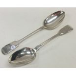 Two fiddle pattern silver tablespoons. Various dat