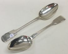 Two fiddle pattern silver tablespoons. Various dat