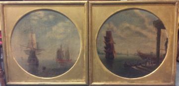 A pair of gilt framed marine oil paintings depicti