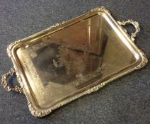 A large Victorian silver plated tray with gadroon