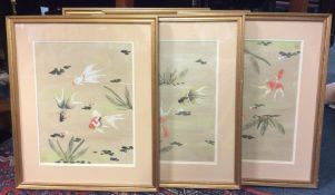 A set of five Chinese silk pictures decorated with