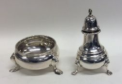 A good Edwardian silver two piece cruet set on cab