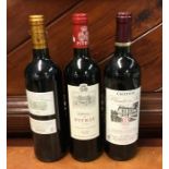 Three x 750 ml bottles of French red Bordeaux wine