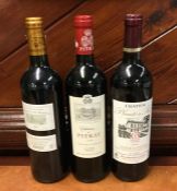 Three x 750 ml bottles of French red Bordeaux wine