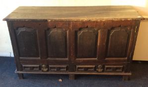 A large heavy coffer / mule chest with two drawers