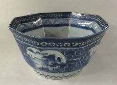 A Chinese octagonal blue and white bowl decorated